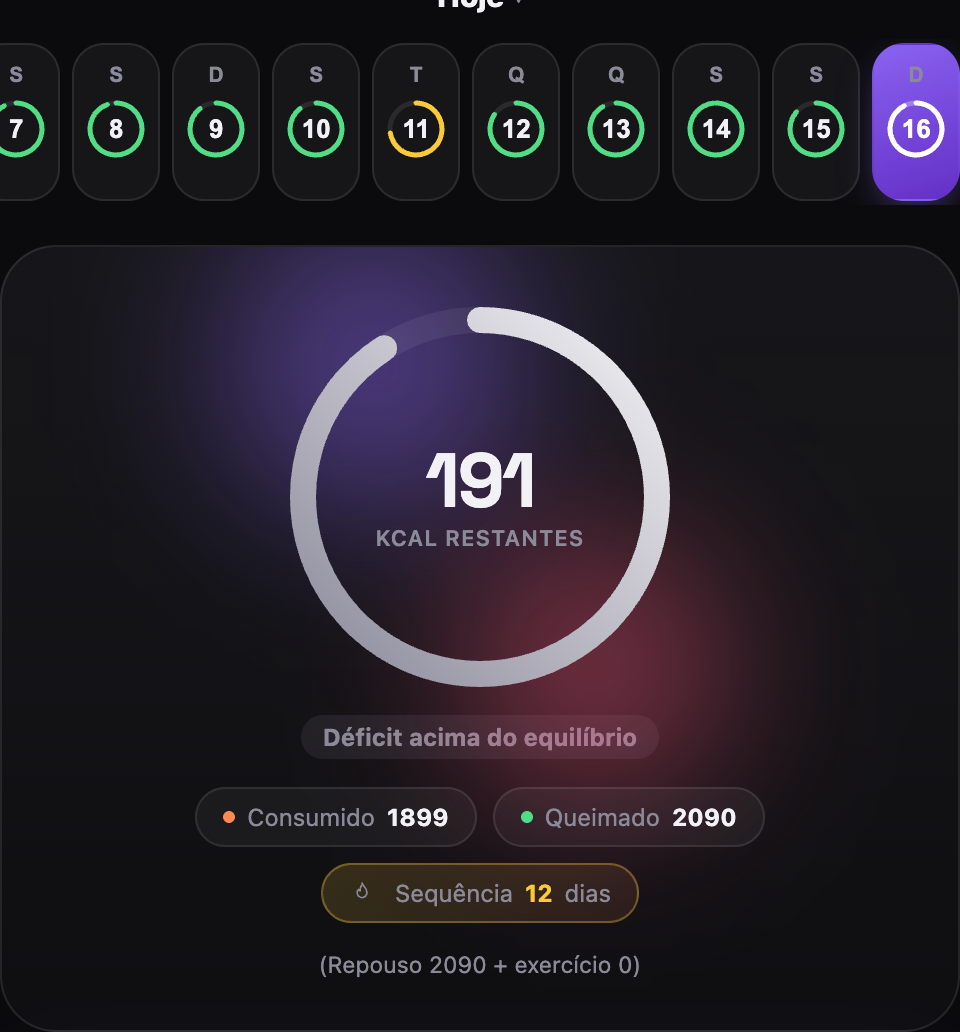 Real Zello screen: daily calorie goal, streak and macros